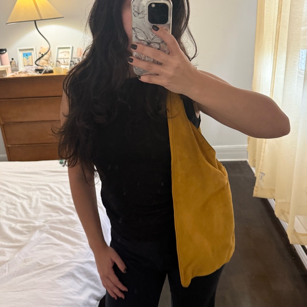 L’INTERVALLE Mustard Yellow Suede Shoulder Bag